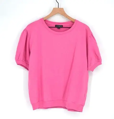 J.Crew  Terry Puff Sleeve Pullover Sweatshirt Cotton Crewneck Pink Women's M