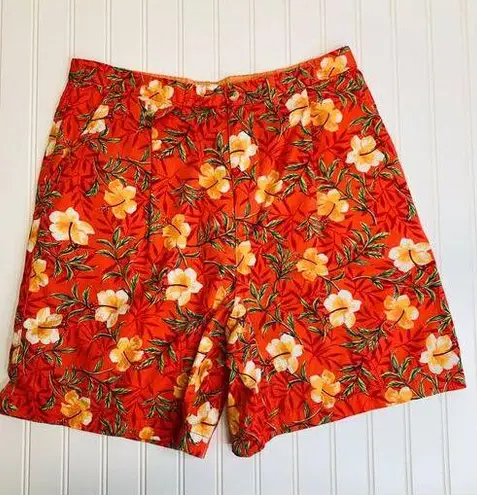 White Stag Vintage Bright Floral High Waisted Pleat Front Shorts 32"
