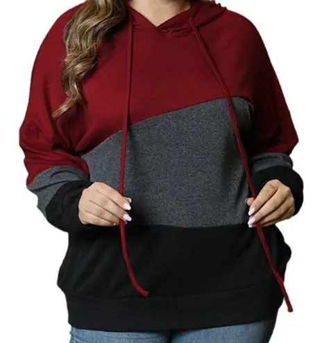 RED GRAY BLACK COLOR BLOCK DRAWSTRING HOODIE SIZE 3X 22