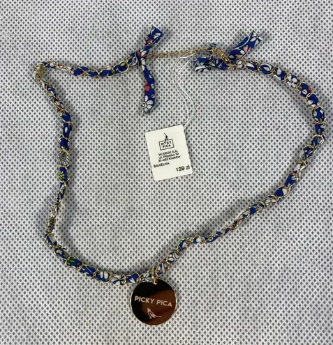 Picky Pica NWT Necklaces Mix of Cotton fabric, Silver Chain and Brass Plate