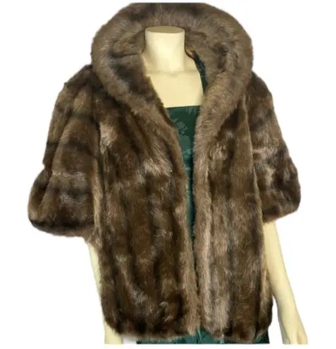 Vintage 1950's Regina Glenara by Glenoit faux fur Cape Stole Balero Wrap Brown Size M