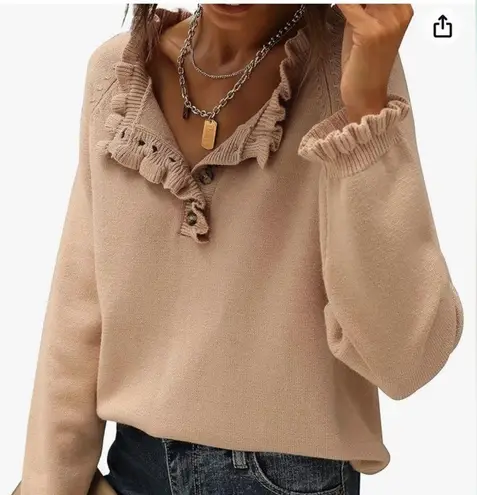 BTFBM Ruffle Henley Sweater 50% Viscose Pink Knit Pullover Top Size S