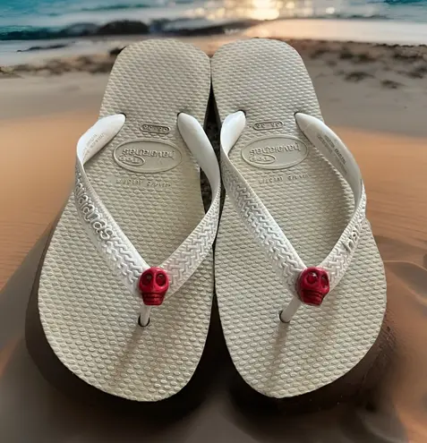 Havaianas Flip flop White With Red Skull Charm Crystal Eyes Eur 37