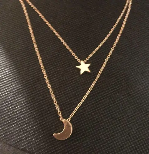 The Moon NEW Necklace Double Layered Chain w/ 3-D & Star Charms Lobster Clasp