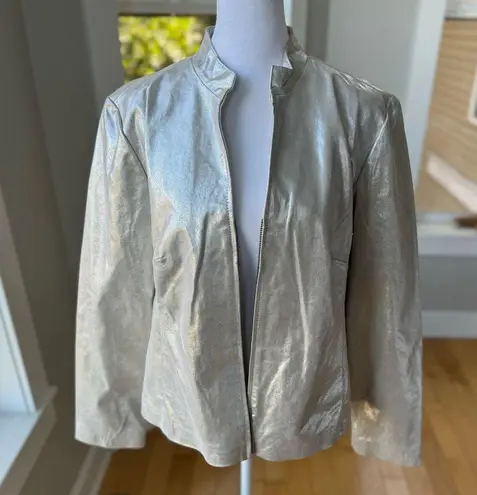 Vintage 90’s Y2k Metallic Silver Genuine Leather Short Jacket Size Large
