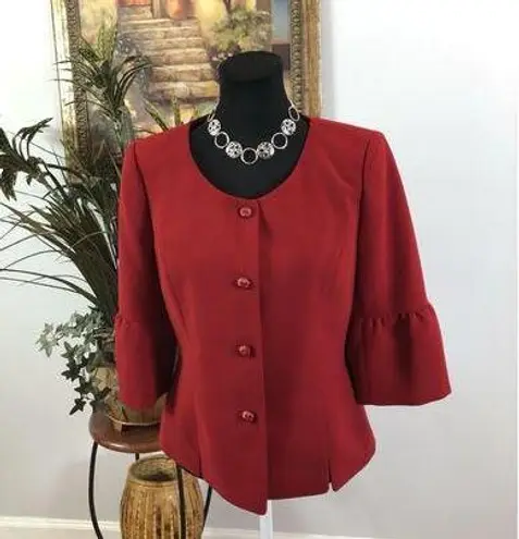 Jones Wear Suit Women's 6 Lined Fire Red 3/4 Puff Sleeve Mob Wife Office Siren