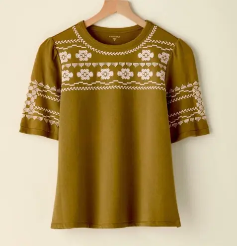 Garnet Hill Sage Embroidered Short Puff-Sleeve Organic Cotton Sweatshirt XL $89