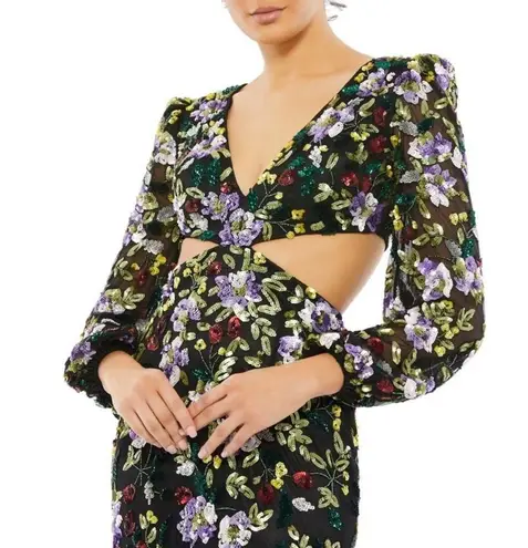 Mac Duggal Floral Sequined Cutout Waist Formal Gown Size 4 $598 5566