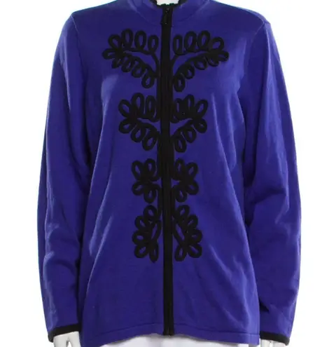 Bob Mackie Wearable Art Cardigan Sweater Purple Black Rope Embroidery Size M