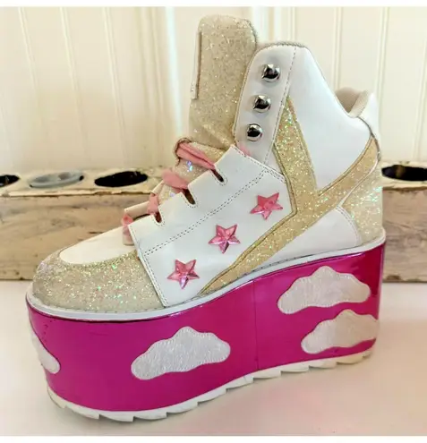 Yru holographic pink cloud qozmo sneaker platforms Size 10 Pink Star Clouds Rave