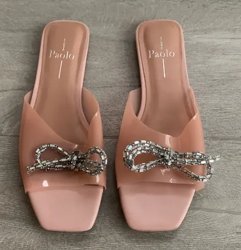 Linea Paolo Línea Paolo Leigh Blush Pink Slide Sandals with Embellished Jewel Bow