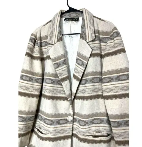 Vintage Casablanca Wool Blend Southwestern Aztec Blazer Coat Size 14 Tan