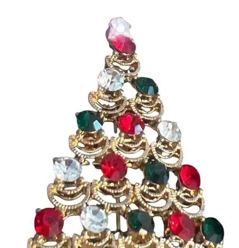 Vintage Lauren Spencer Genuine Crystal Pin Brooch Gold Tone Red Green Clear New