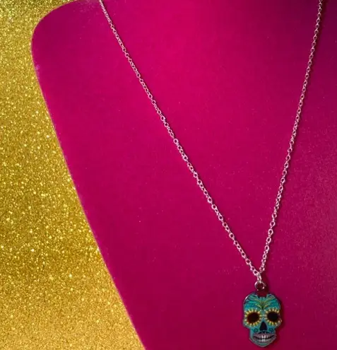 Boutique Sunflower Sugar Skull Necklace Sterling Silver 925 Kawaii Gothic Emo Halloween