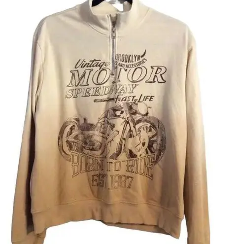 Urban Nation Medium M motorcycle speedway partial zip sweatshirt cool retro look Yellow