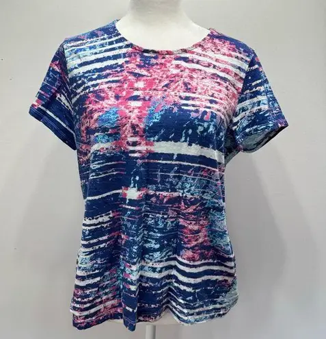 Chico's Chico’s Navy Pink White & Teal Splashed Color Short Sleeve Cotton Tee Sz 1/M