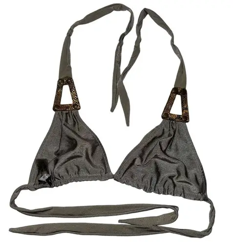 Despi Swim Women’s M Taupe Gray Snakeskkn Leather Detailed Unlined Bikini Top Size M