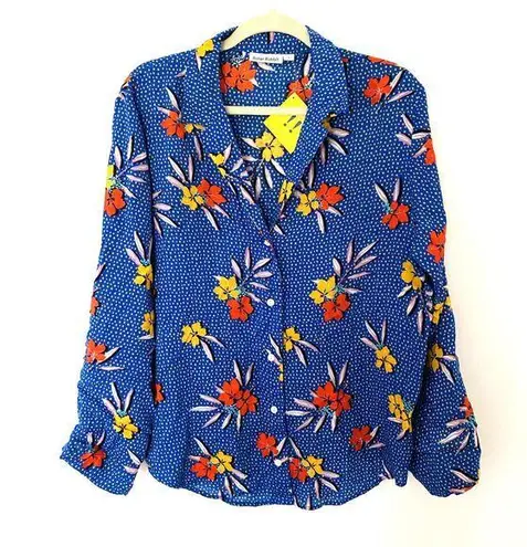 Roller Rabbit NWT Blue Kori Floral Nyana Tropical Rolled Up Sleeve Shirt Sz S - Image 1
