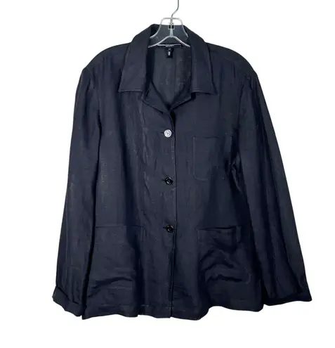 Escapada Escada Sport 100% Linen Solid Black Button Down Lightweight Top Size 40 Minimal