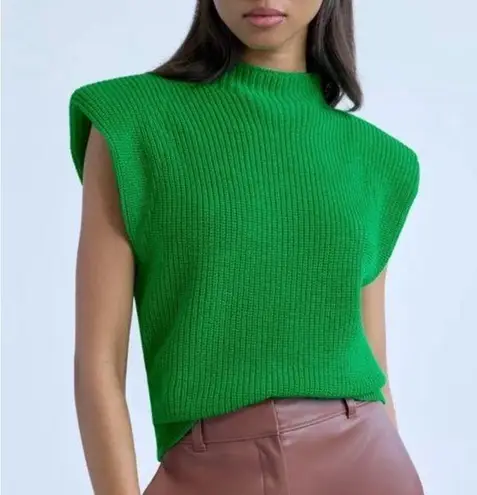 Babaton Aritzia Hazlitt Merino Wool Shoulder Pad Green Sweater Vest NWOT