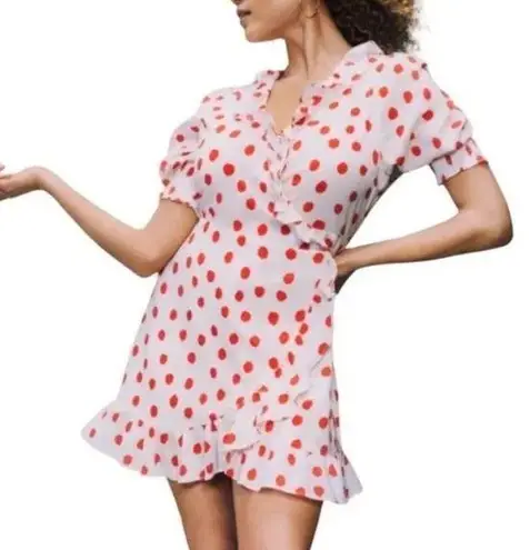 Rixo for Target White and Red Polka Dot Ruffle Trim Wrap Dress Size XS