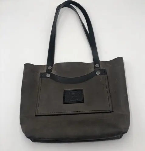 PANHANDLE RED LEATHER COMPANY Logo Branded Gray/Black Double Handles Tote Purse