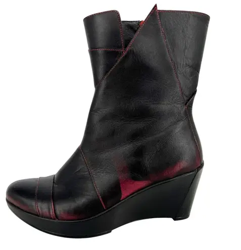 Naot Ella Volcanic Red Leather Wedge Boots Size 39
