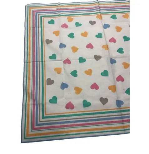 1980s Pastel Rainbow Hearts Bandana Handkerchief Pocket Square Cotton Blend White