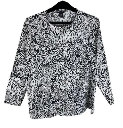 Anne Carson 100% Linen Leopard Print Full Zip Lightweight Jacket Size 1X