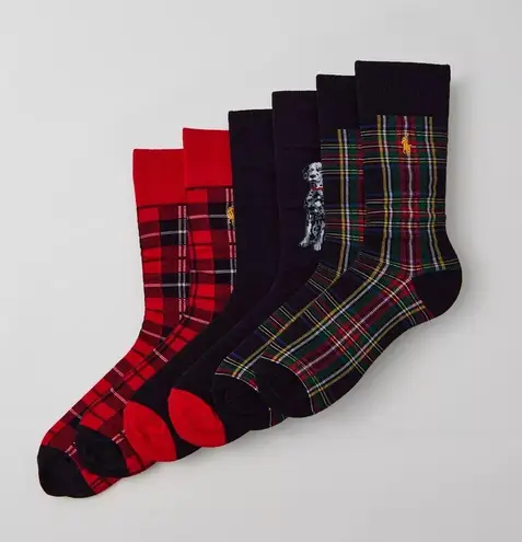 Polo Ralph Lauren Plaid Dog Crew Sock 3-Pack Gift Box NIB