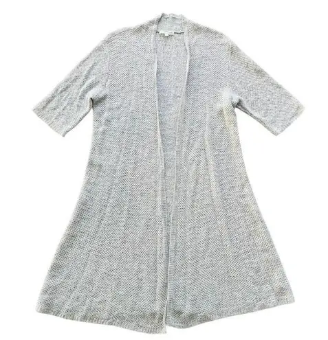 Eileen Fisher  Linen Open Front Cardigan Sweater Size Medium Short Sleeve Grey