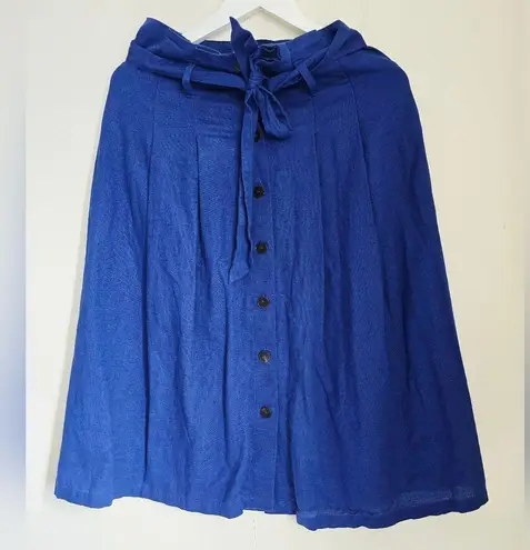 Sézane Sezane Amandine Button Front Tie Waist Linen Midi Skirt Blue