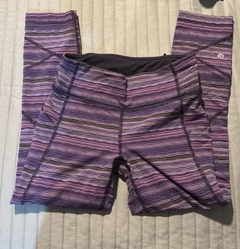 Lululemon Pace Rival Crop Space Dye Twist Leggings 4 Purple Stripe Pockets EUC