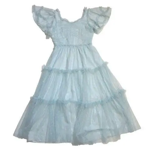 NWT Ivy City Co. Corinne Midi in Light Blue Floral Print Tulle Ruffled Dress XS