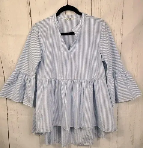 Koton Blouse Shirt Blue White Striped Flounce Sleeve Flared Bottom
