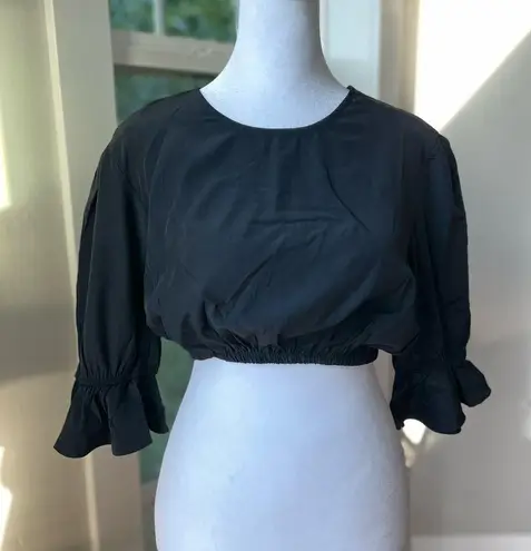 We Wore What Black Cotton Poplin Ruffle Sleeve Cropped Top Size M