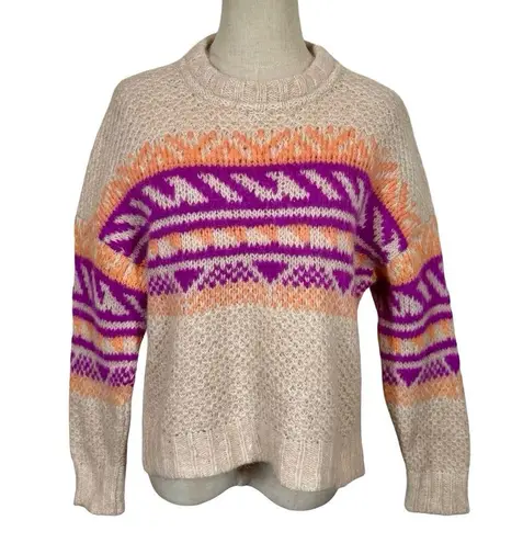 Xirena Sofia Alpaca Jacquard Knit Chunky Boxy Cropped Sweater in Dahlia Fiesta Pink Size XS