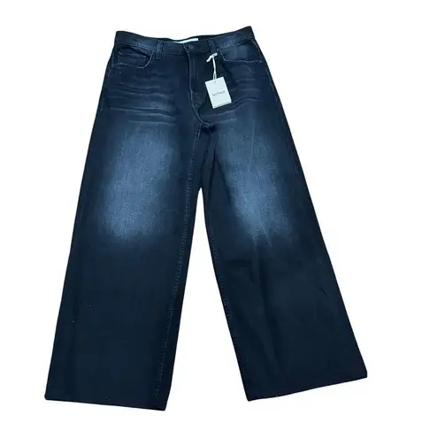 MOTHER The Spinner Zip Sneak Jeans Faded Black Magic 28 High Rise Wide Leg Denim