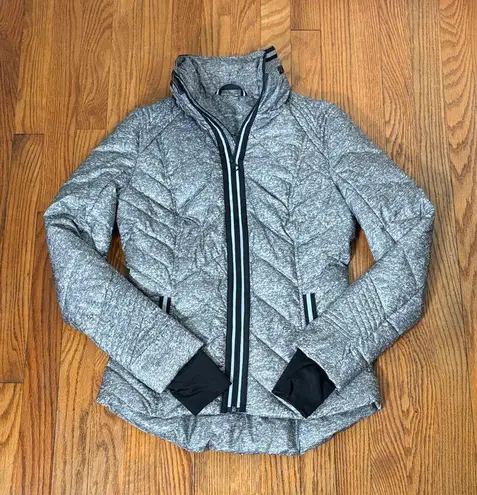 Blanc Noir Women's Down Puffer Jacket with Reflective Trim Grey Black size XS Gray