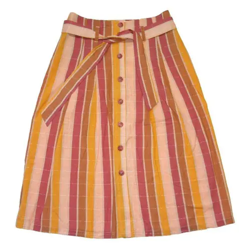 Sézane NWT Sezane Amandine in Ochre Saffron Stripe Belted Button A-line Skirt 38 / 6
