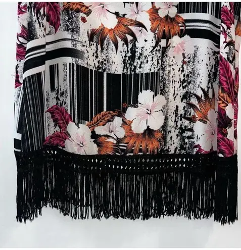 Zac & Rachel Abstract Floral Fringe Tank Top Sz M Women’s Hawaiian Black Size M