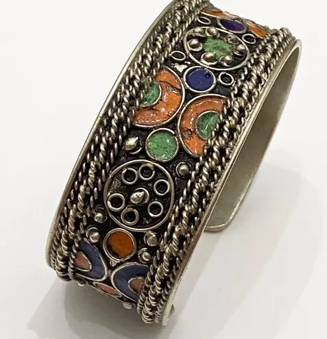 Enamel Inlay Cuff Bangle Bracelet