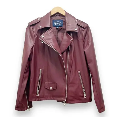 Scoop Faux Leather Moto Jacket Tawny Port Wine Biker Jacket Women’s Size Small Red