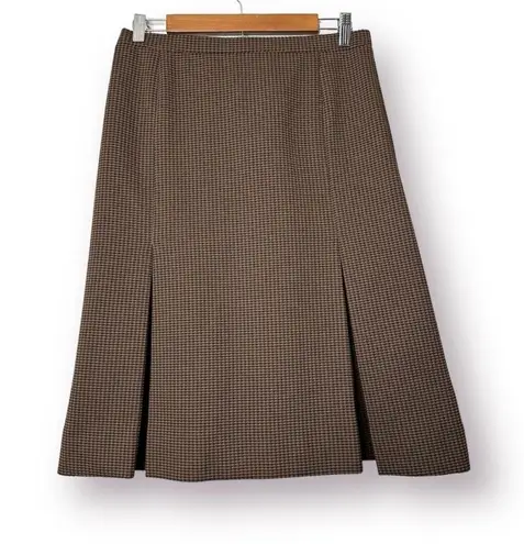 VTG Dabney Lane Womens Midi Pleated Academia Brown Black Checkered Skirt Size 12