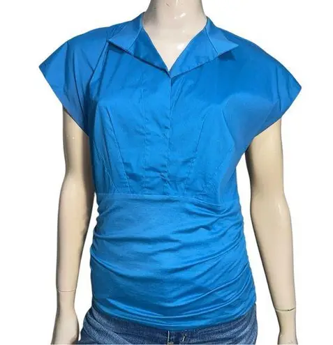 Akris Punto Bergdorf Goodman Women’s Size 10 Blue Cotton Stretch Top Blouse