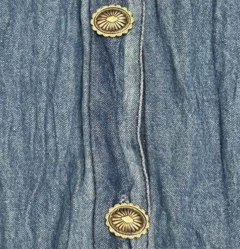 Vintage Crazy Cowgirl Tiered Maxi Skirt Concho Button Front Elastic Waist Sz Sm Blue