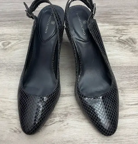 Bandolino Blue Snakeskin Print Double Buckle Sling Back 3" Block Heels Size 7.5M