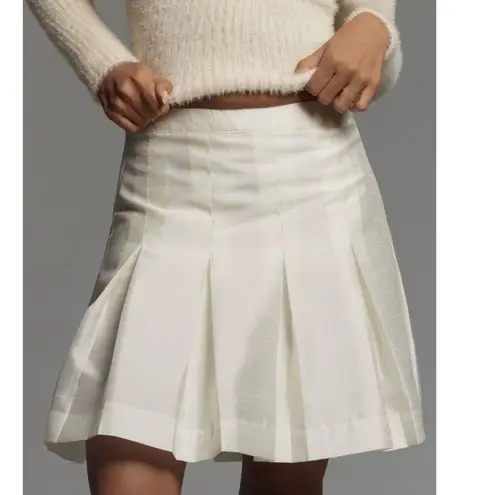 Maeve Anthropologie Pleated Taffeta Mini Skirt Size 8 Ivory