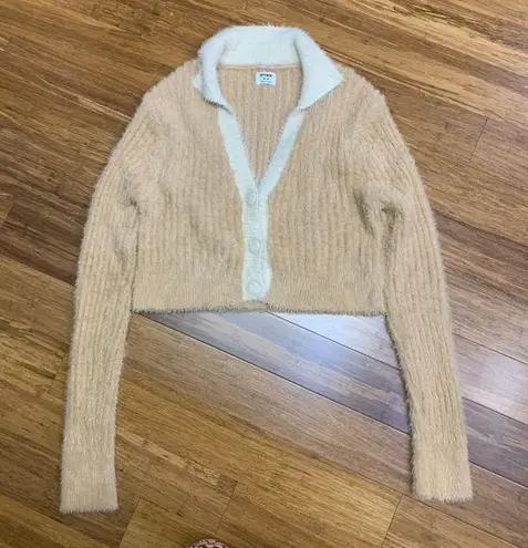 Cotton On  Fuzzy Knit Cardigan Womens Size Medium Cropped Sweater Collared Button - Image 1