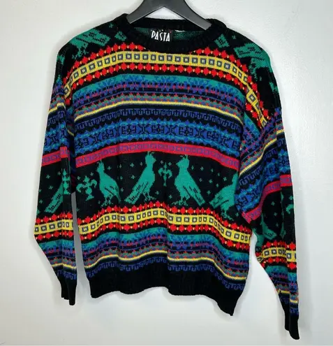 Vintage 80’s 90’s PASTA Colorful Bird Sweater Black Size L